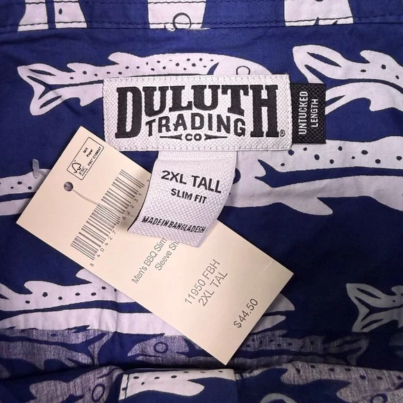 Duluth Trading Co Blue Fish Pattern Men's Shirt - Picture 5 of 6